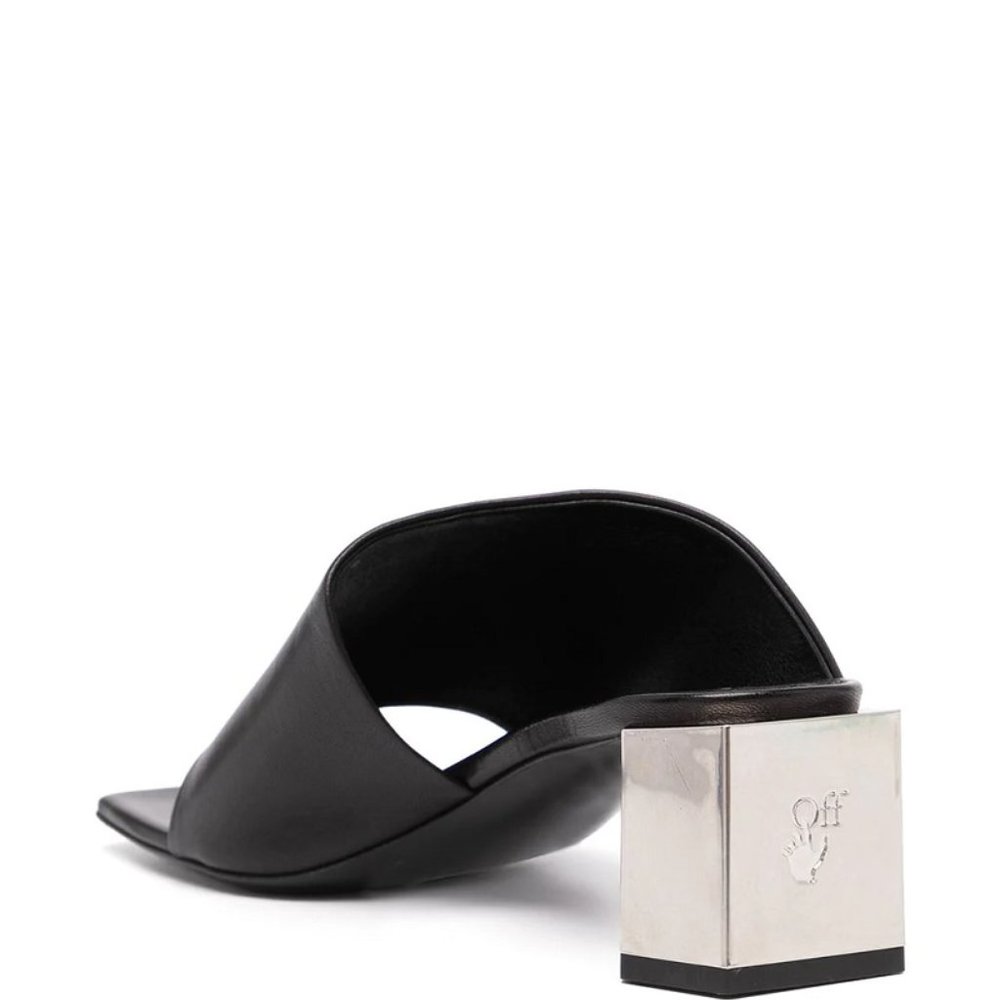 Off-White™  Hexnut Leather Metallic-Heel Thong Sandals